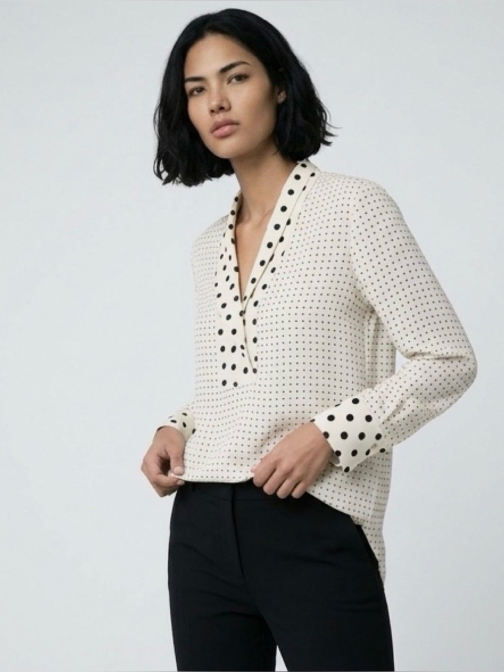 Chicos pullover top mixed dot Ecru & Black Polka Dot Long Sleeve Size 1 NWT
